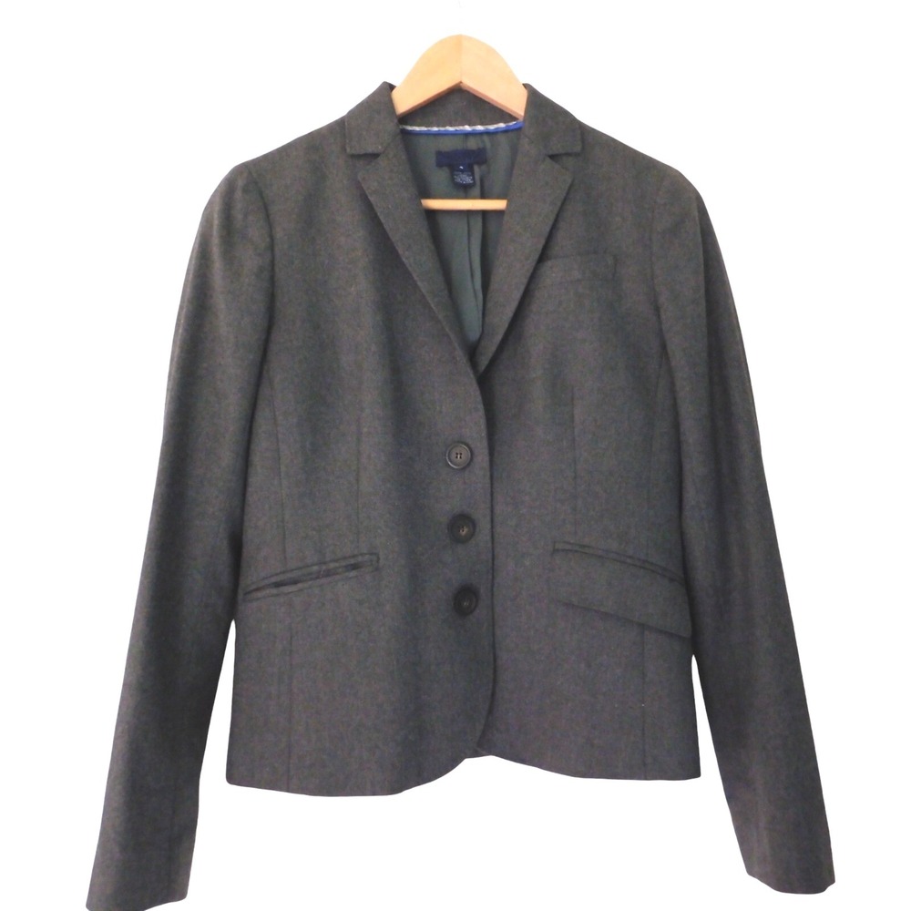 J‎ Crew Womens Super 120s 100% Wool Three Button Blazer Jacket Size 4 Gray
